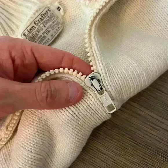 Vtg 70s 80s Chunky Knit Sweater Lion Crafters Full Zip Cricket Style S Collared - Picture 15 of 16